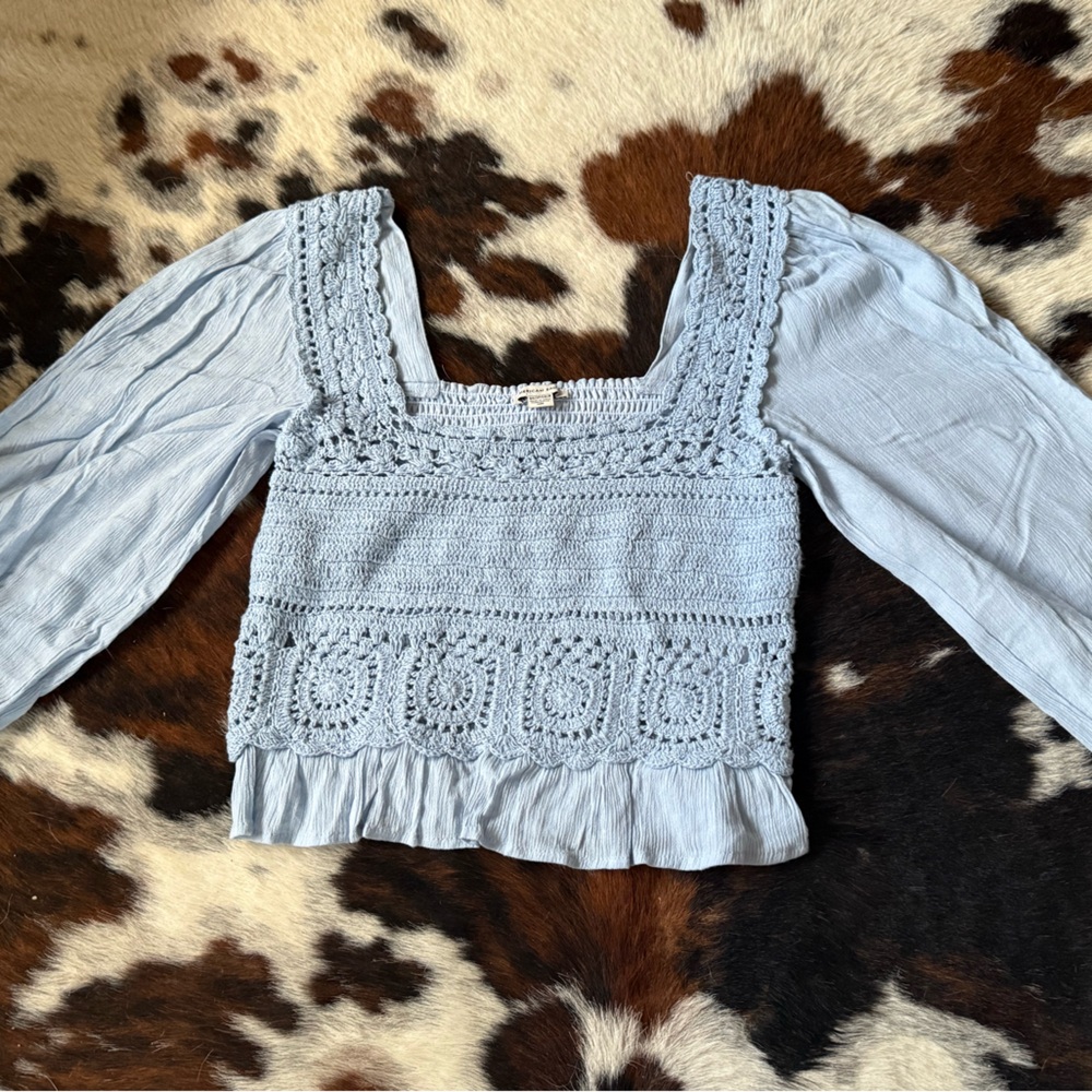 Light Blue American Eagle Crochet Blouse